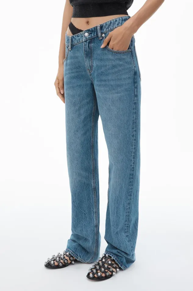 Alexander Wang Denim Women PreStyled Denim Jeans With Asymmetrical Lace Waistband