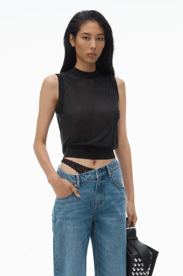 Alexander Wang Denim Women PreStyled Denim Jeans With Asymmetrical Lace Waistband