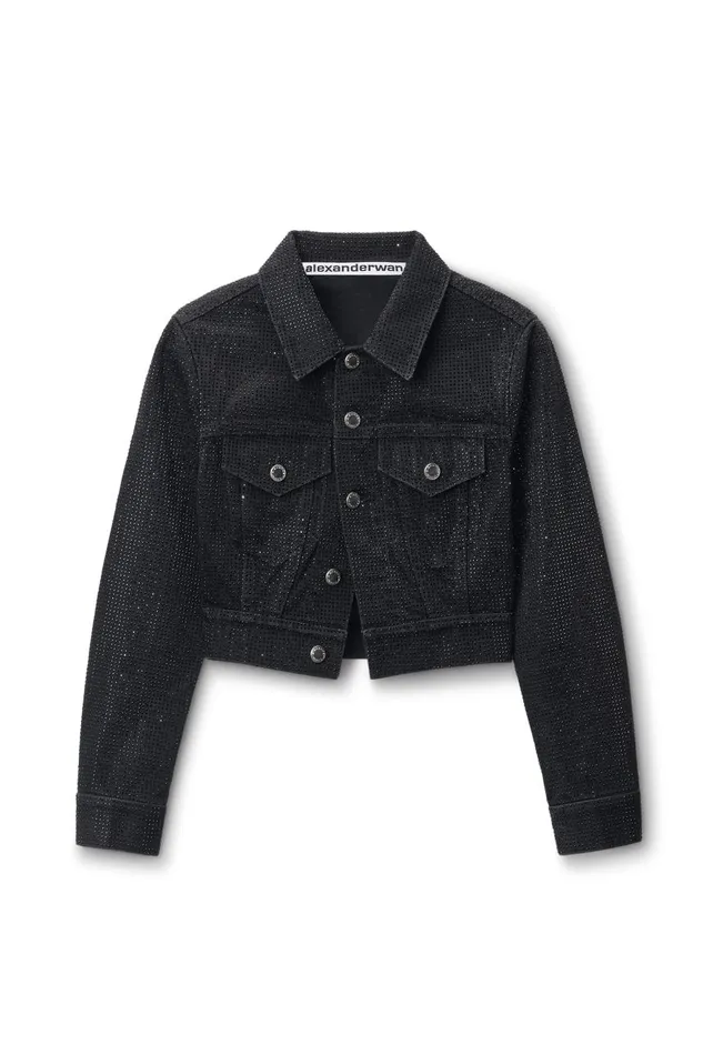 Alexander Wang Denim Women Shrunken Trucker Jacket In Crystal Hotfix Denim