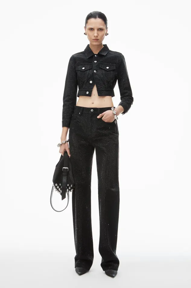Alexander Wang Denim Women Shrunken Trucker Jacket In Crystal Hotfix Denim