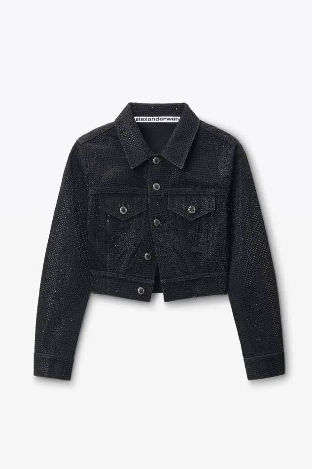 Alexander Wang Denim Women Shrunken Trucker Jacket In Crystal Hotfix Denim