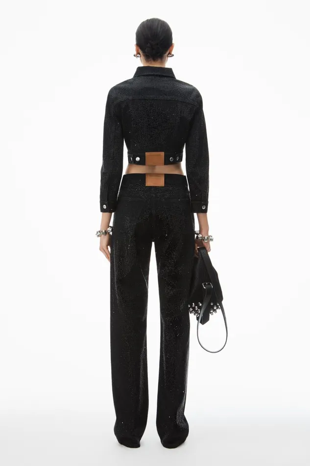 Alexander Wang Denim Women Shrunken Trucker Jacket In Crystal Hotfix Denim