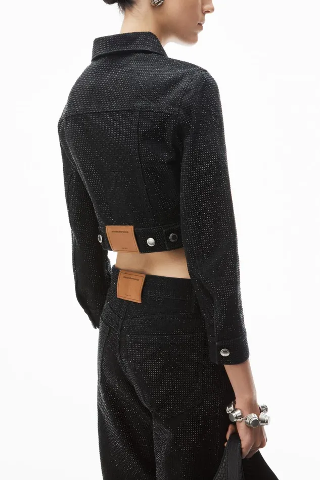 Alexander Wang Denim Women Shrunken Trucker Jacket In Crystal Hotfix Denim