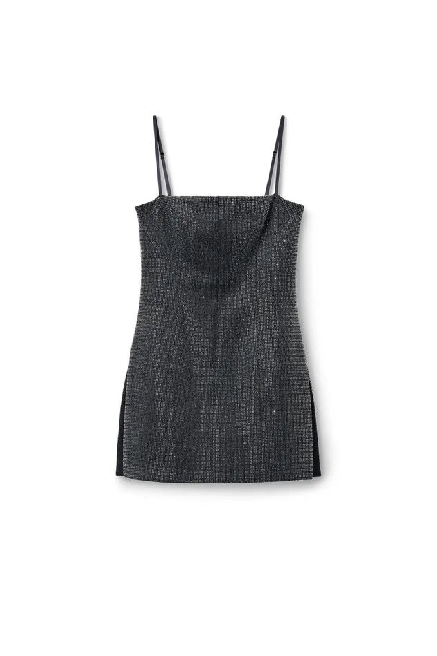 Alexander Wang Dresses Women Square Neck Minidress In Wool Twill With Crystal Hotfix