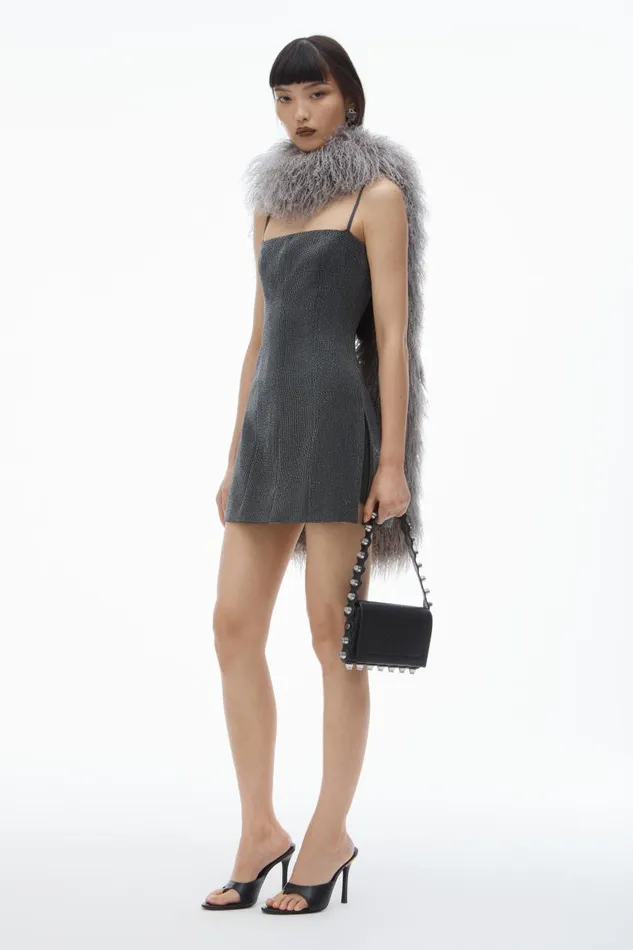 Alexander Wang Dresses Women Square Neck Minidress In Wool Twill With Crystal Hotfix