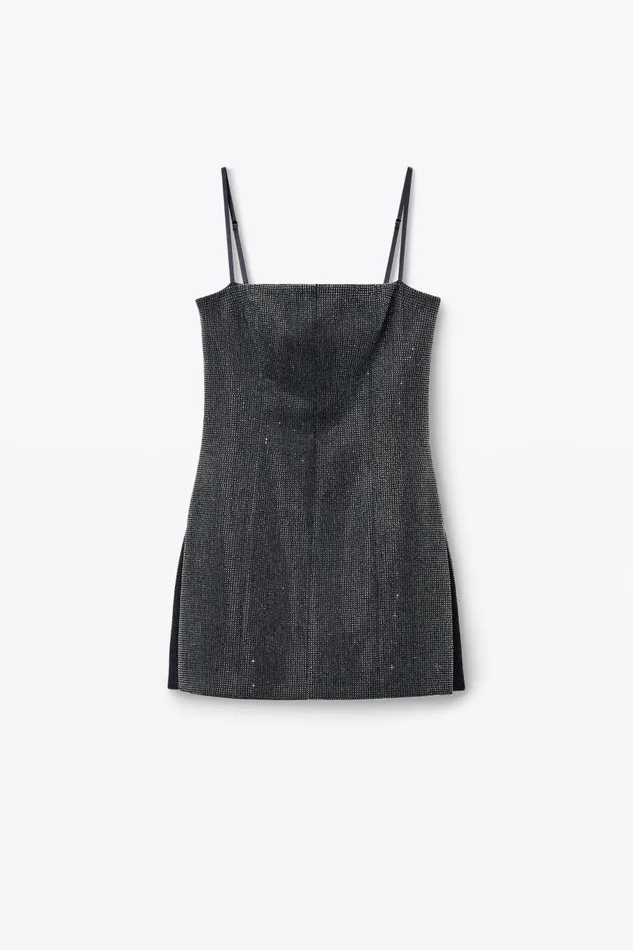 Alexander Wang Dresses Women Square Neck Minidress In Wool Twill With Crystal Hotfix