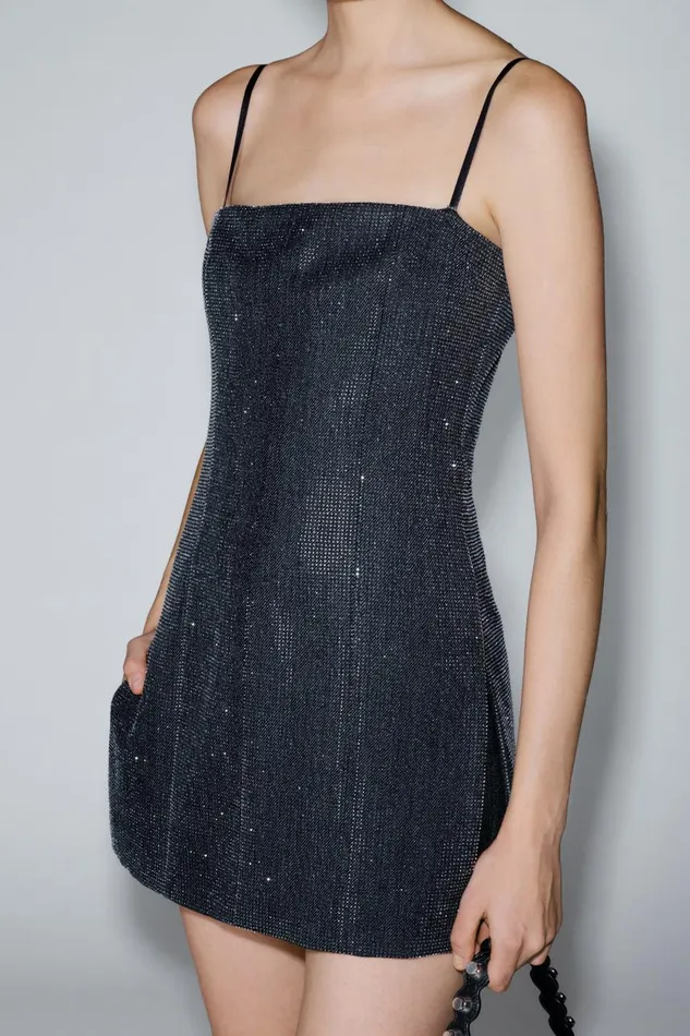 Alexander Wang Dresses Women Square Neck Minidress In Wool Twill With Crystal Hotfix
