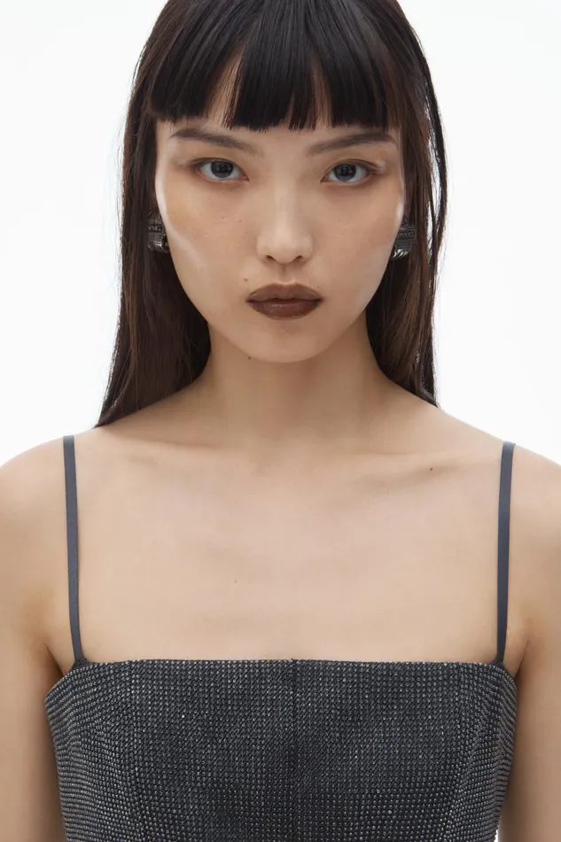 Alexander Wang Dresses Women Square Neck Minidress In Wool Twill With Crystal Hotfix