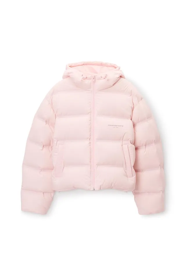Alexander Wang Outerwear Women Cropped Hooded Puffer Coat With Reflective Logo