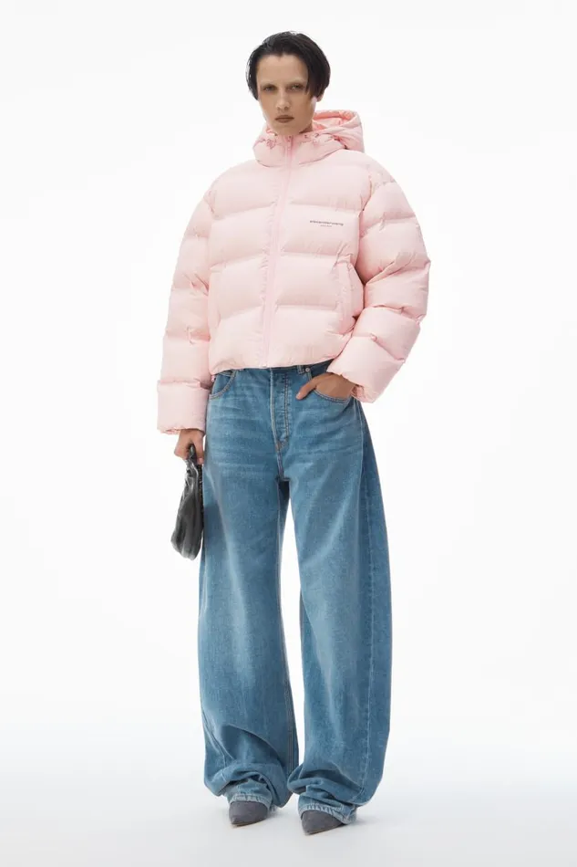 Alexander Wang Outerwear Women Cropped Hooded Puffer Coat With Reflective Logo
