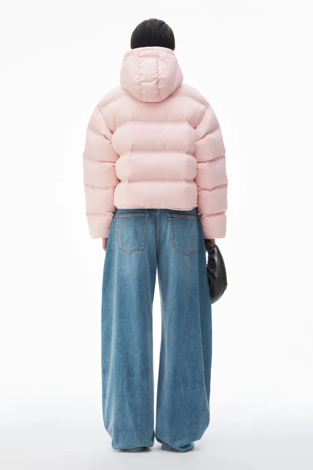 Alexander Wang Outerwear Women Cropped Hooded Puffer Coat With Reflective Logo
