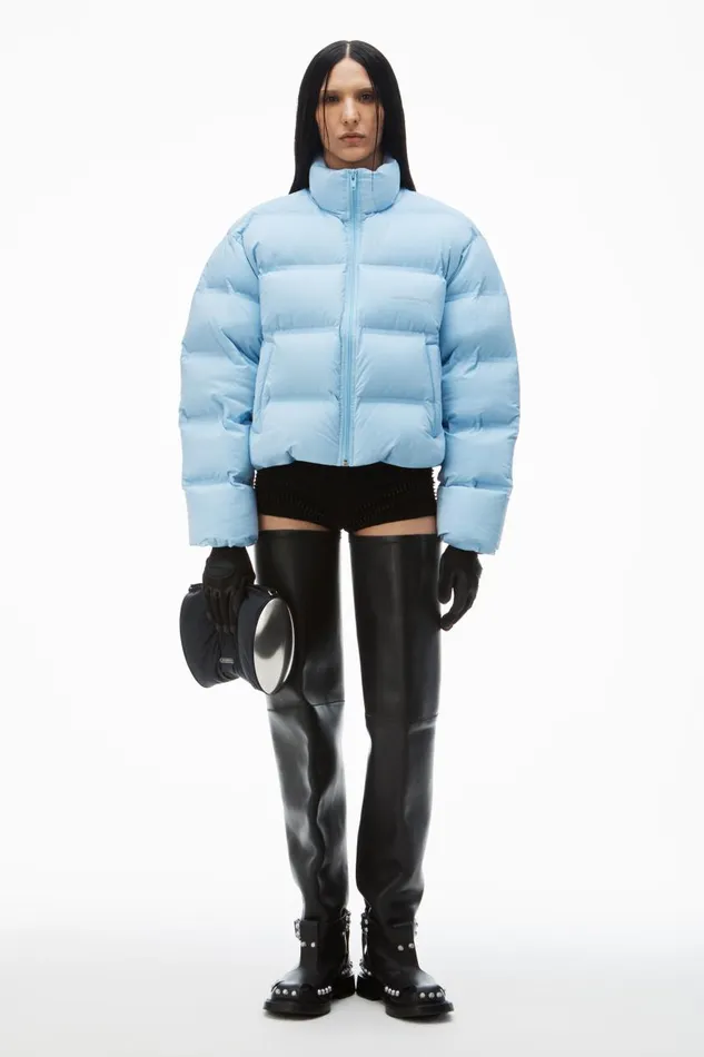Alexander Wang Outerwear Women Cropped Puffer Coat With Reflective Logo