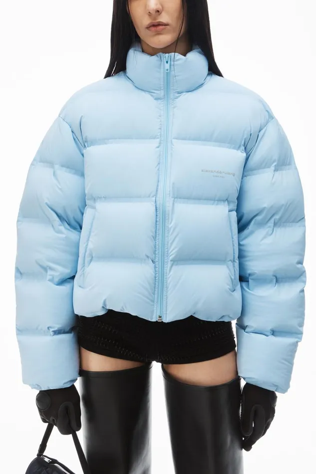 Alexander Wang Outerwear Women Cropped Puffer Coat With Reflective Logo