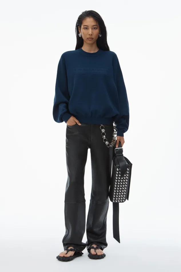 Alexander Wang Sweaters Women Logo Embossed Ribbed Pullover In Soft Chenille