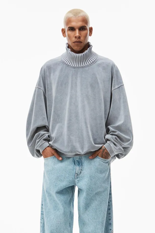 Alexander Wang Sweatshirts Men Rib Trim Turtleneck In Velour