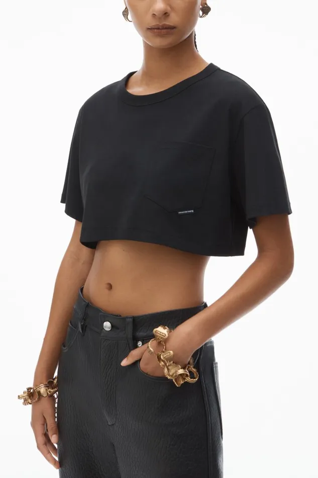 Alexander Wang TShirts Women Cropped Pocket Tee In High Twist Jersey