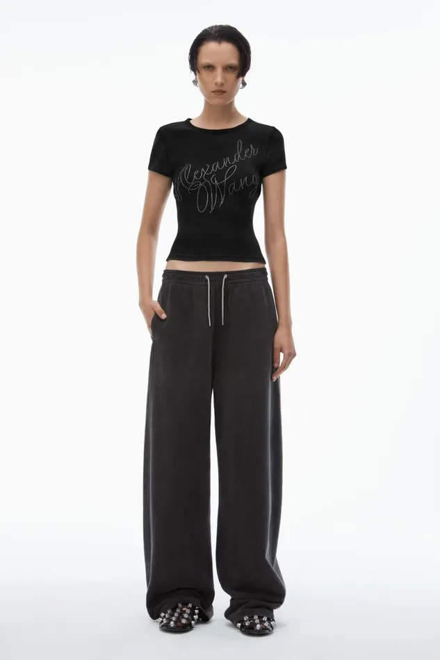 Alexander Wang TShirts Women Crystal Hotfix Tee In Ribbed Jersey