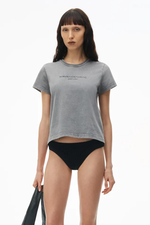 Alexander Wang TShirts Women Logo Embossed Acid Wash Shrunken Tee