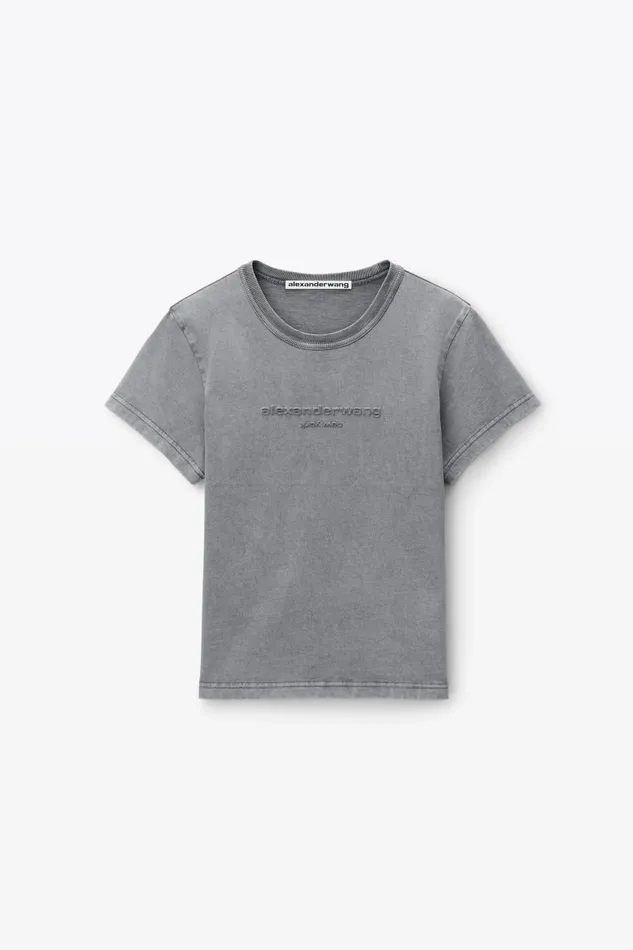 Alexander Wang TShirts Women Logo Embossed Acid Wash Shrunken Tee