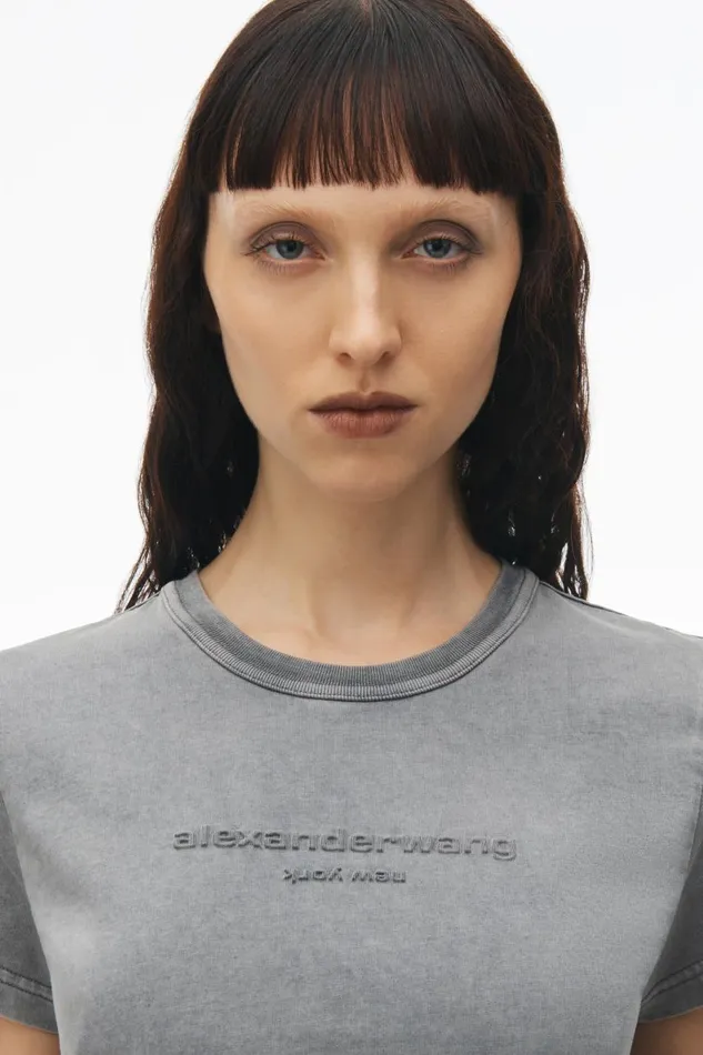 Alexander Wang TShirts Women Logo Embossed Acid Wash Shrunken Tee