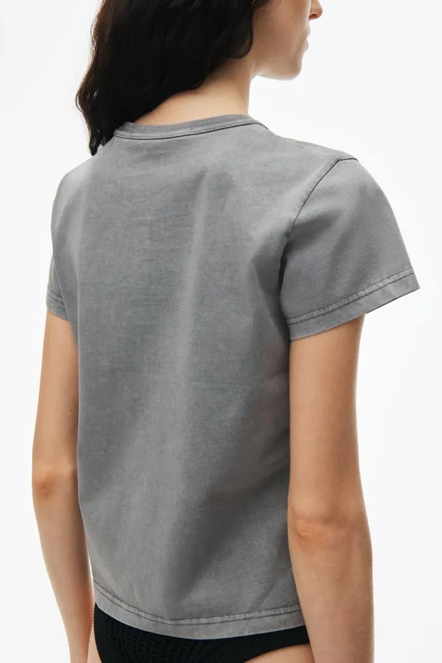 Alexander Wang TShirts Women Logo Embossed Acid Wash Shrunken Tee