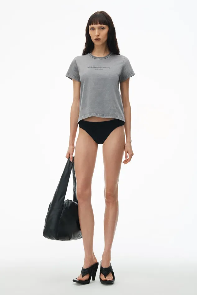 Alexander Wang TShirts Women Logo Embossed Acid Wash Shrunken Tee