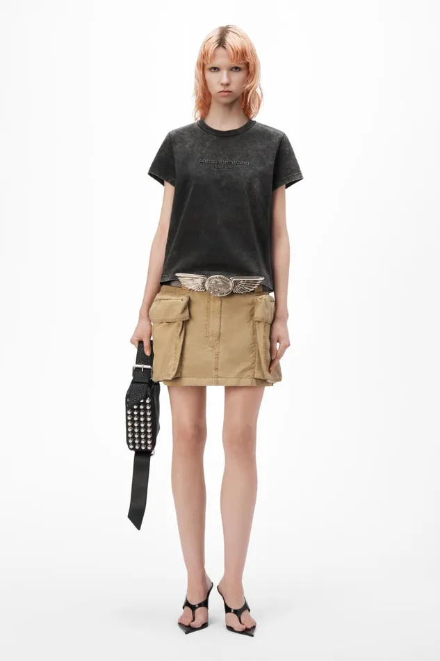 Alexander Wang TShirts Women Logo Embossed Acid Wash Shrunken Tee