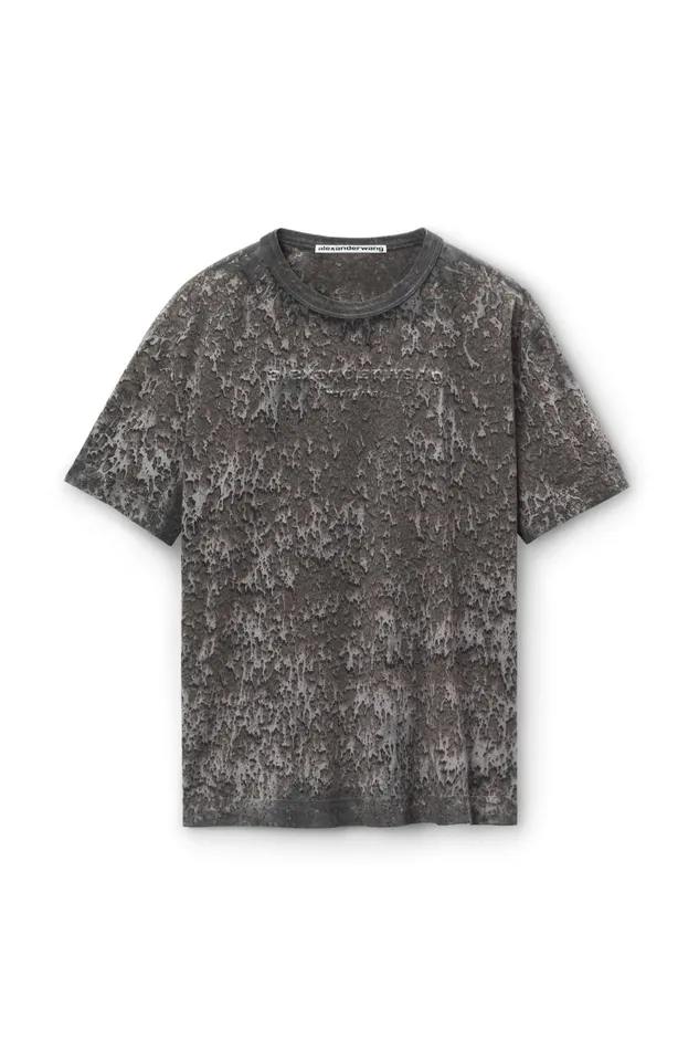 Alexander Wang UnisexWomenMen Logo Embossed Splatter Wash Tee In Cotton Hemp Jersey
