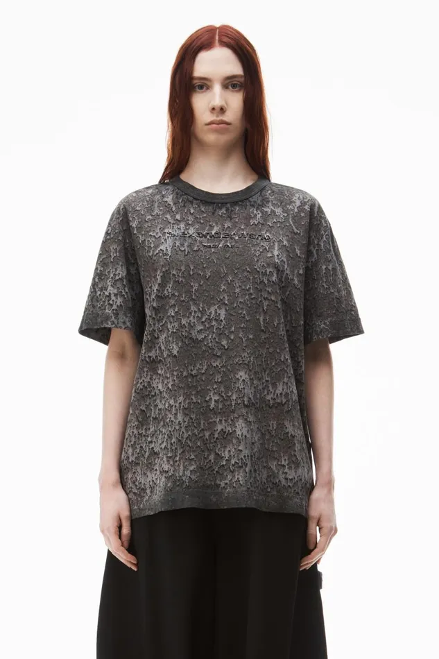 Alexander Wang UnisexWomenMen Logo Embossed Splatter Wash Tee In Cotton Hemp Jersey