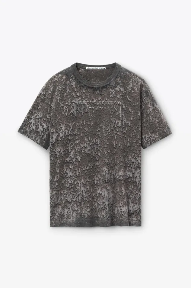 Alexander Wang UnisexWomenMen Logo Embossed Splatter Wash Tee In Cotton Hemp Jersey