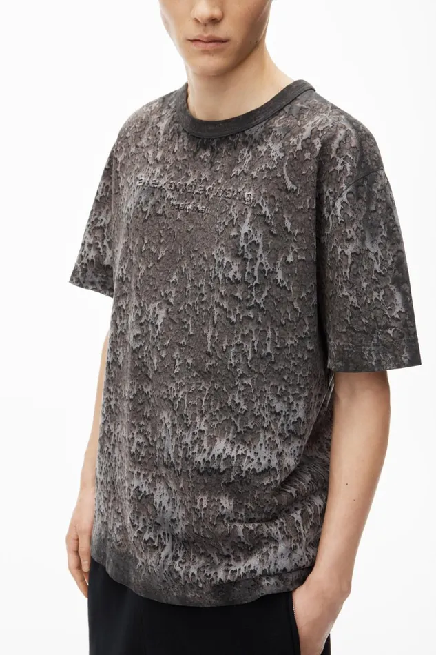 Alexander Wang UnisexWomenMen Logo Embossed Splatter Wash Tee In Cotton Hemp Jersey