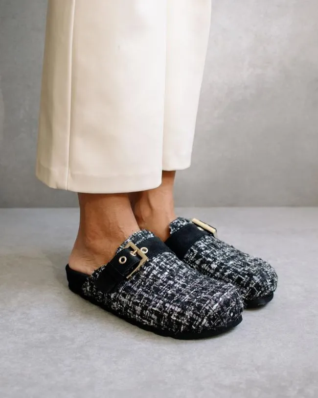 ALOHAS Clogs Cozy Tweed 8211 Black Leather Clogs 8211 Women
