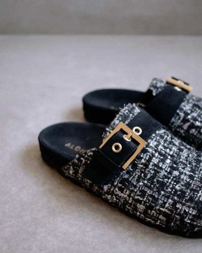 ALOHAS Clogs Cozy Tweed 8211 Black Leather Clogs 8211 Women