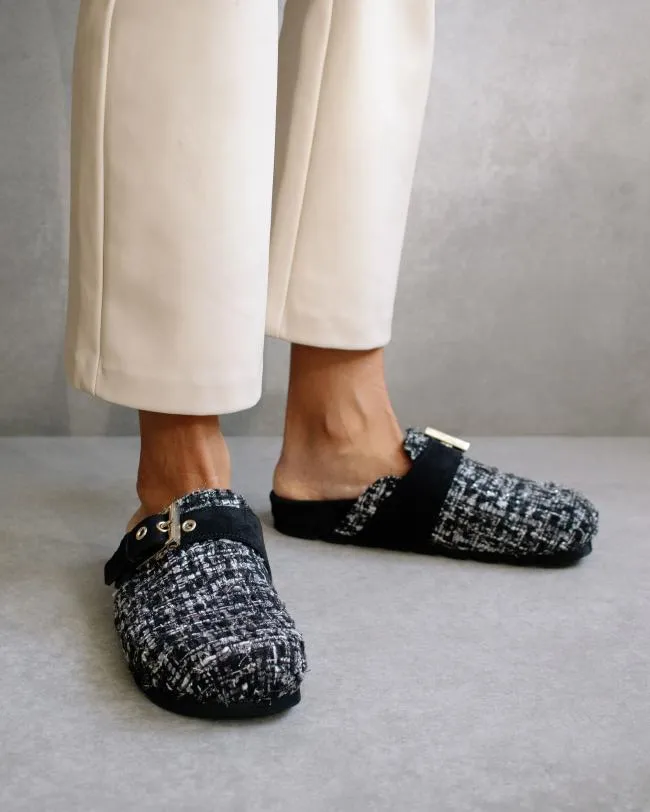 ALOHAS Clogs Cozy Tweed 8211 Black Leather Clogs 8211 Women