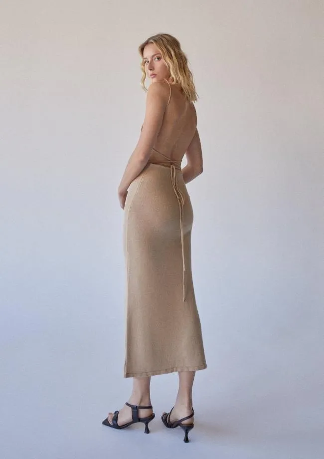 ALOHAS Dresses Delicate Strap 8211 Beige Knit Dress 8211 Women