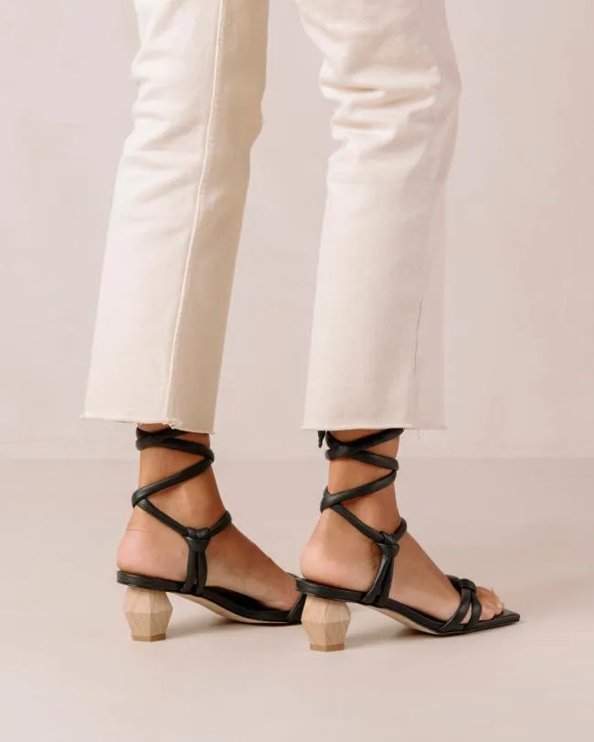 ALOHAS Heels Creative 8211 Black Leather Sandals 8211 Women