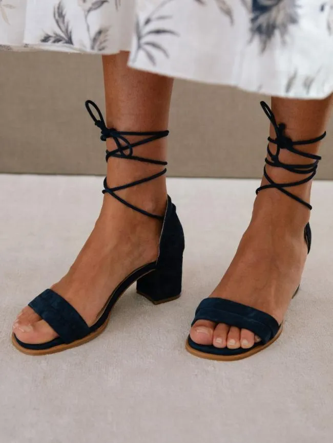 ALOHAS Heels Dakota 8211 Blue Suede Sandals 8211 Women