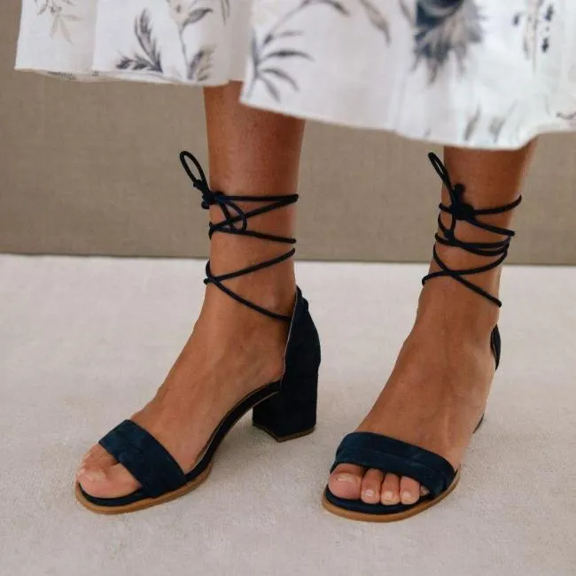 ALOHAS Heels Dakota 8211 Blue Suede Sandals 8211 Women