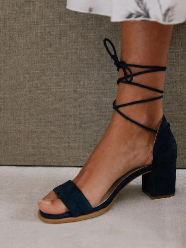 ALOHAS Heels Dakota 8211 Blue Suede Sandals 8211 Women