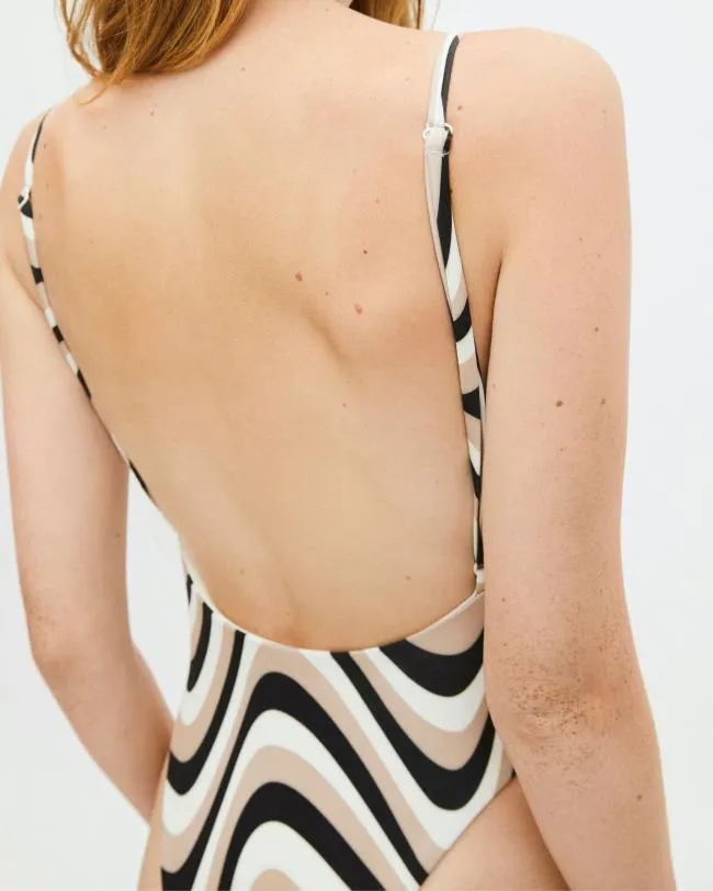 ALOHAS Swimwear The Arrow 8211 Black And Beige Recycled Nylon Swimsuit 8211 Women