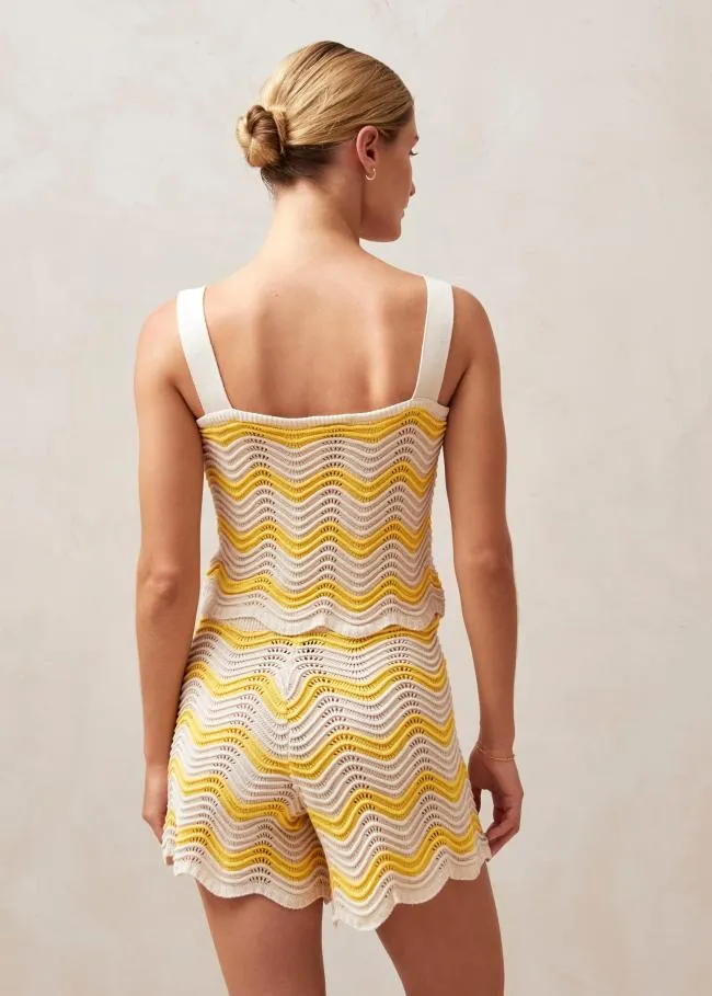 ALOHAS Tops Macari 8211 Yellow and Cream Knit Top 8211 Women