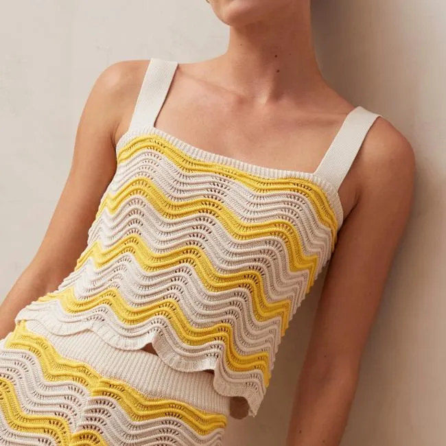 ALOHAS Tops Macari 8211 Yellow and Cream Knit Top 8211 Women