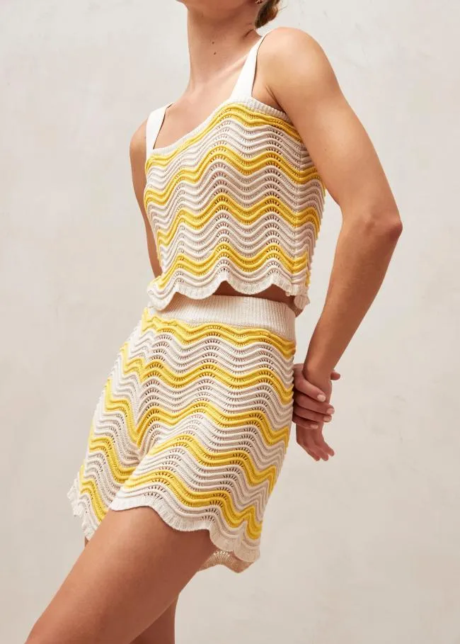 ALOHAS Tops Macari 8211 Yellow and Cream Knit Top 8211 Women