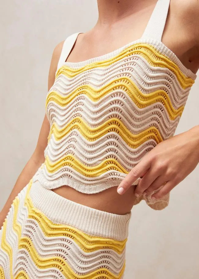 ALOHAS Tops Macari 8211 Yellow and Cream Knit Top 8211 Women