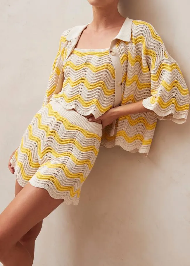 ALOHAS Tops Macari 8211 Yellow and Cream Knit Top 8211 Women