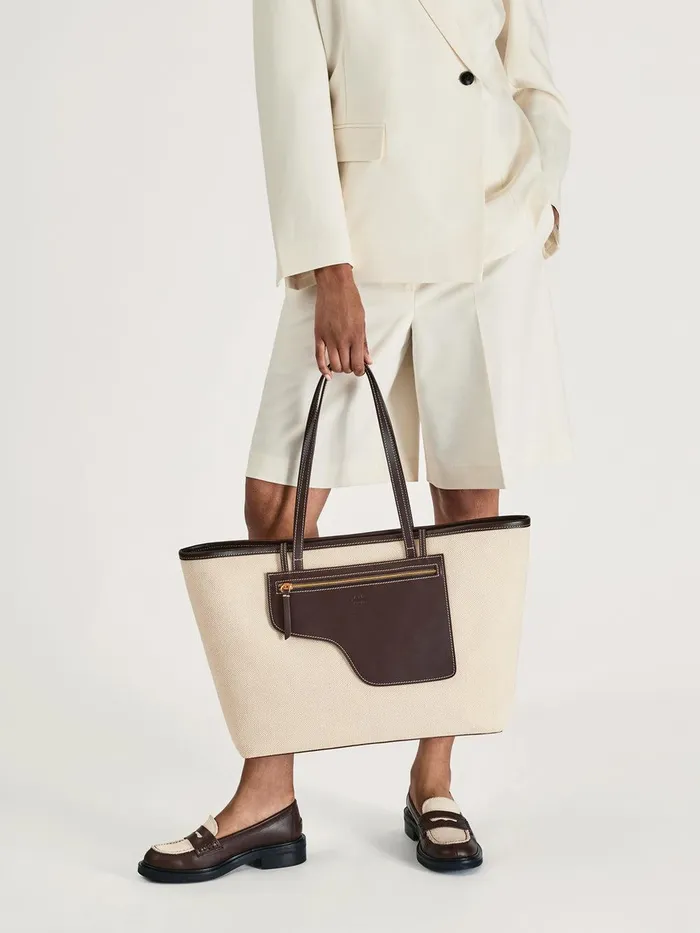 ATP Atelier Shoulder Bags Eraclea EcruWalnut CanvasLeather Large Tote Bag Ecruwalnut 8211 Women