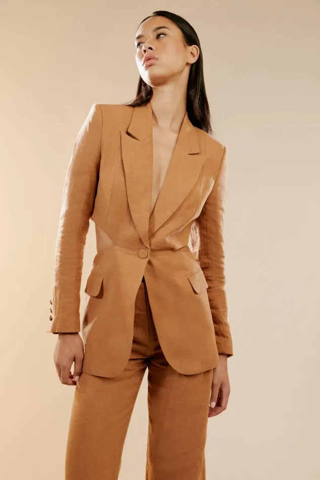 Bardot Blazers Domenica Linen Cut Out Blazer In Camel 8211 Women