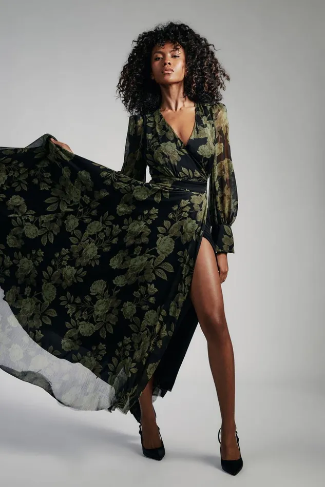 Bardot Day To Night Dresses Lucianna Maxi Wrap Dress In Green Floral 8211 Women