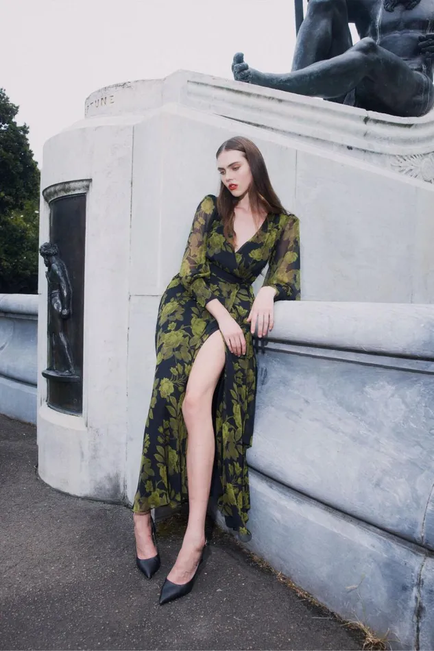 Bardot Day To Night Dresses Lucianna Maxi Wrap Dress In Green Floral 8211 Women Bardot Day To Night Dresses Lucianna Maxi Wrap Dress In Green Floral 8211 Women