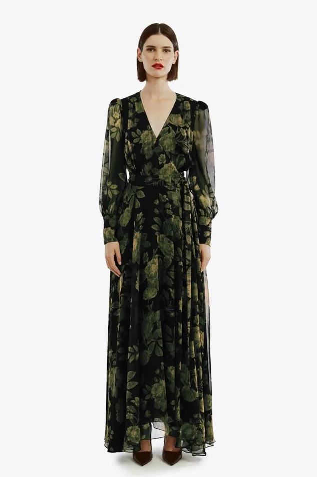 Bardot Day To Night Dresses Lucianna Maxi Wrap Dress In Green Floral 8211 Women Bardot Day To Night Dresses Lucianna Maxi Wrap Dress In Green Floral 8211 Women